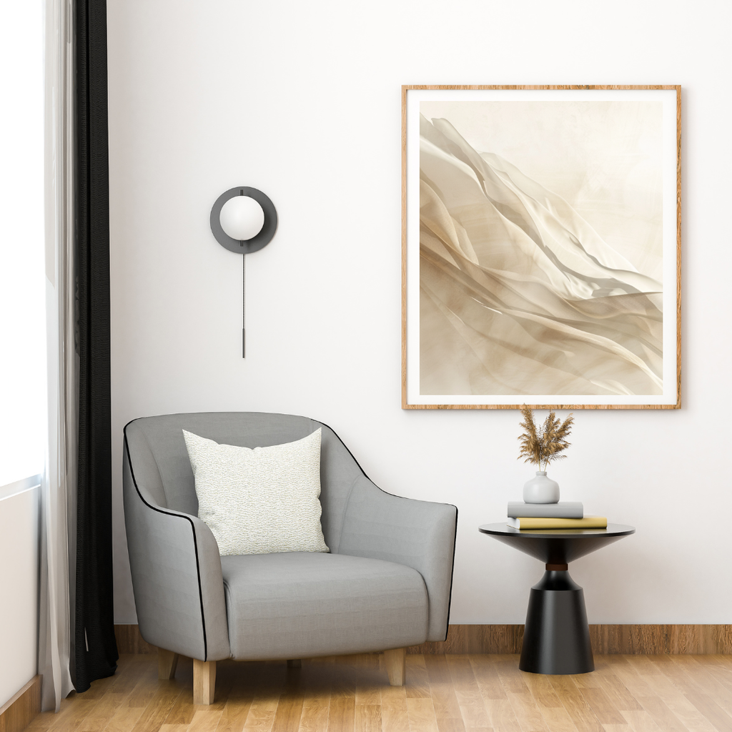 Beigemarron abstrakt väggposter med borstad textur från Nordanio, väggdekoration för modern inredning.