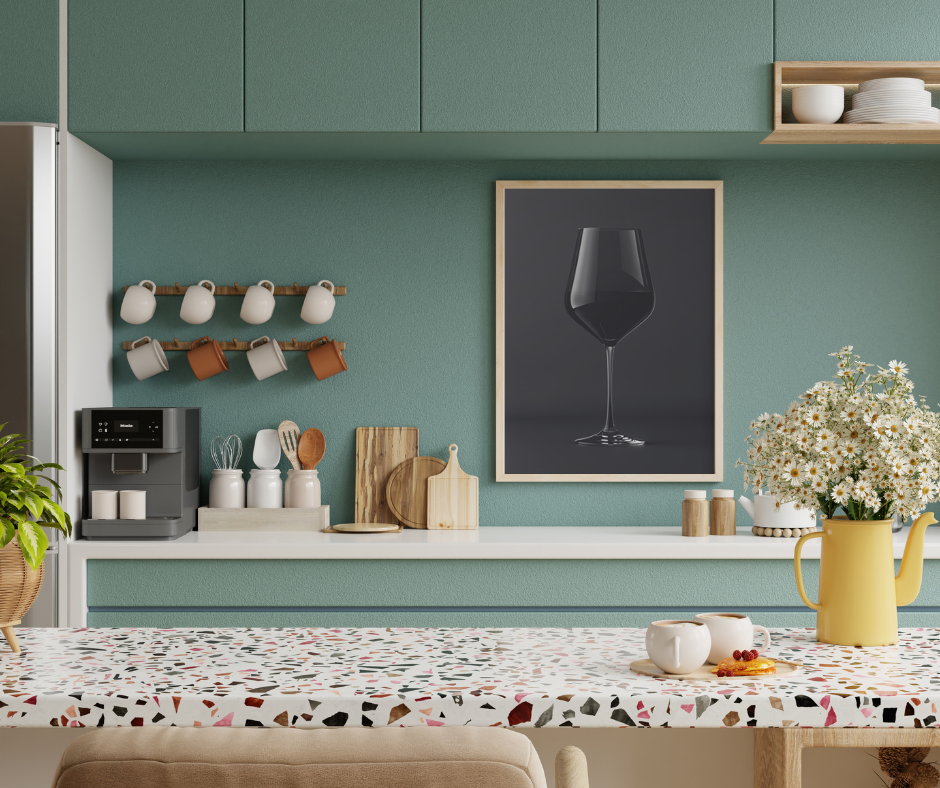 Svartvit minimalist affisch med vin glas, Nordanio, väggdekor i mörk konststil, bild av ram och fotomockup