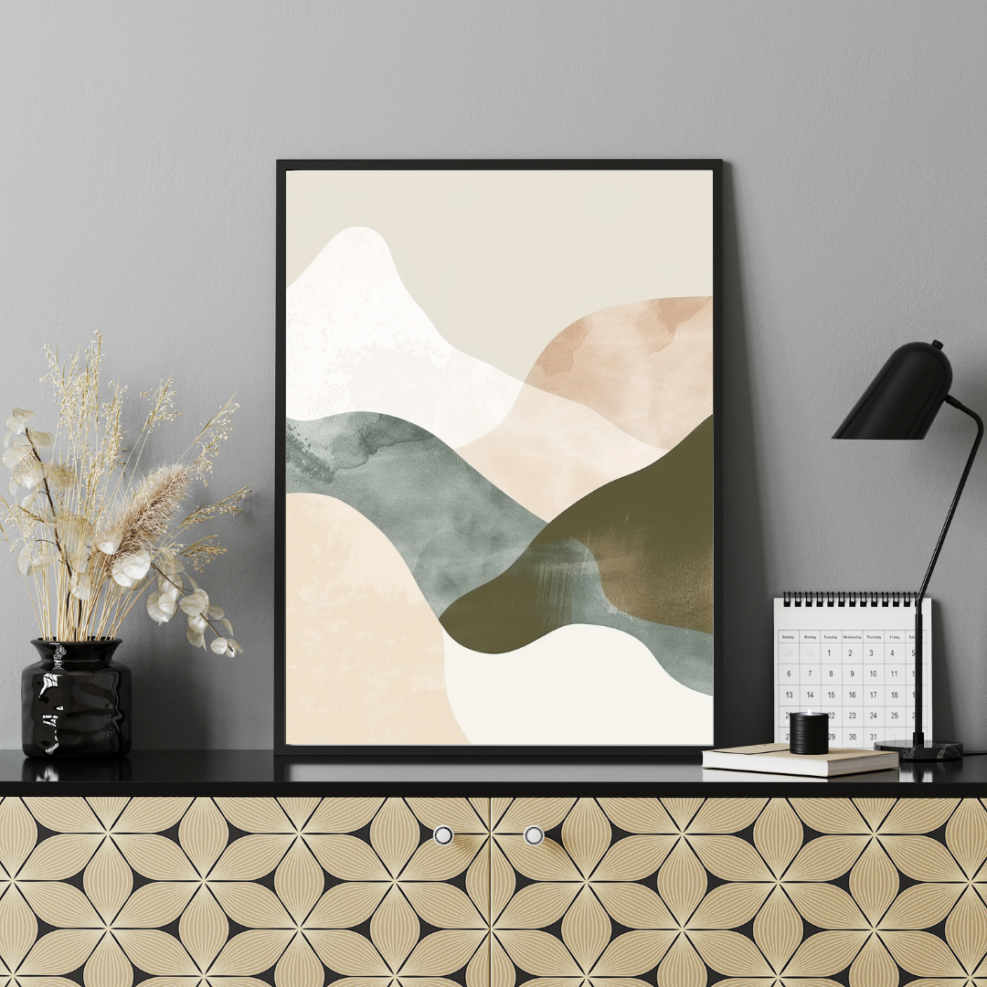 Svartvitt abstrakt väggposter från Nordanio med minimalistiska geometriska former, perfekt för modern inredning.