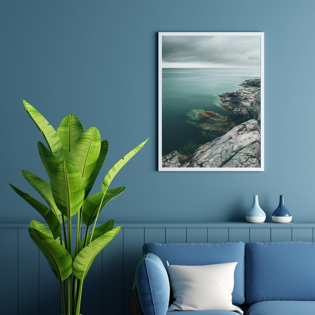 Blå och gröna kuststensposter av Nordanio, naturposter med 3D-illustration för väggdekoration.