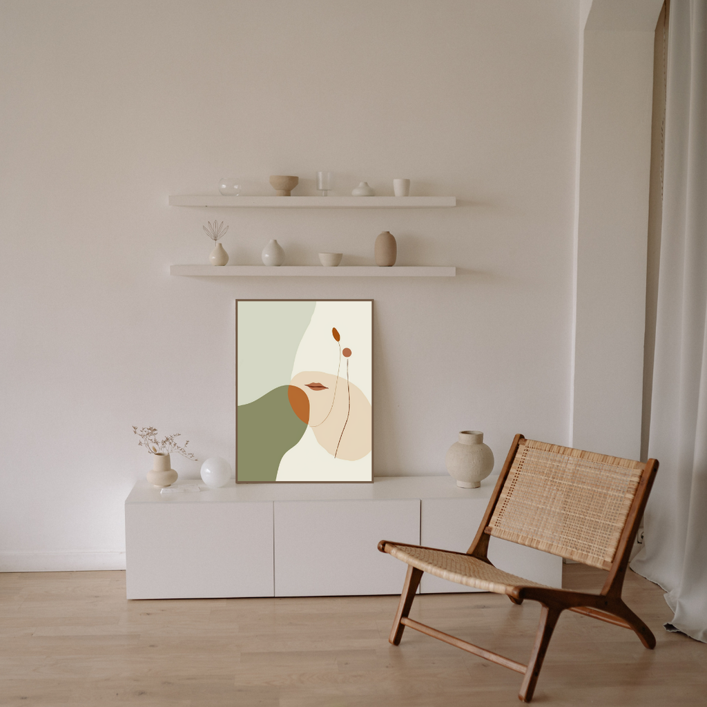 Organisk abstrakt väggposter från Nordanio, bohemisk väggkonst för vardagsrummet i modern stil.