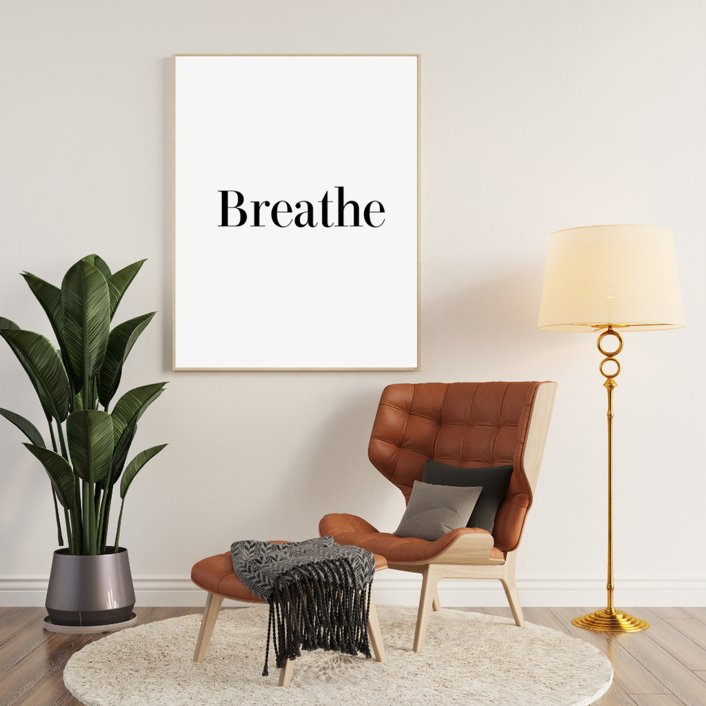 Brunt typografiposter från Nordanio med minimalistisk 3D-illustration, inramad på vägg, perfekt för modern inredning.