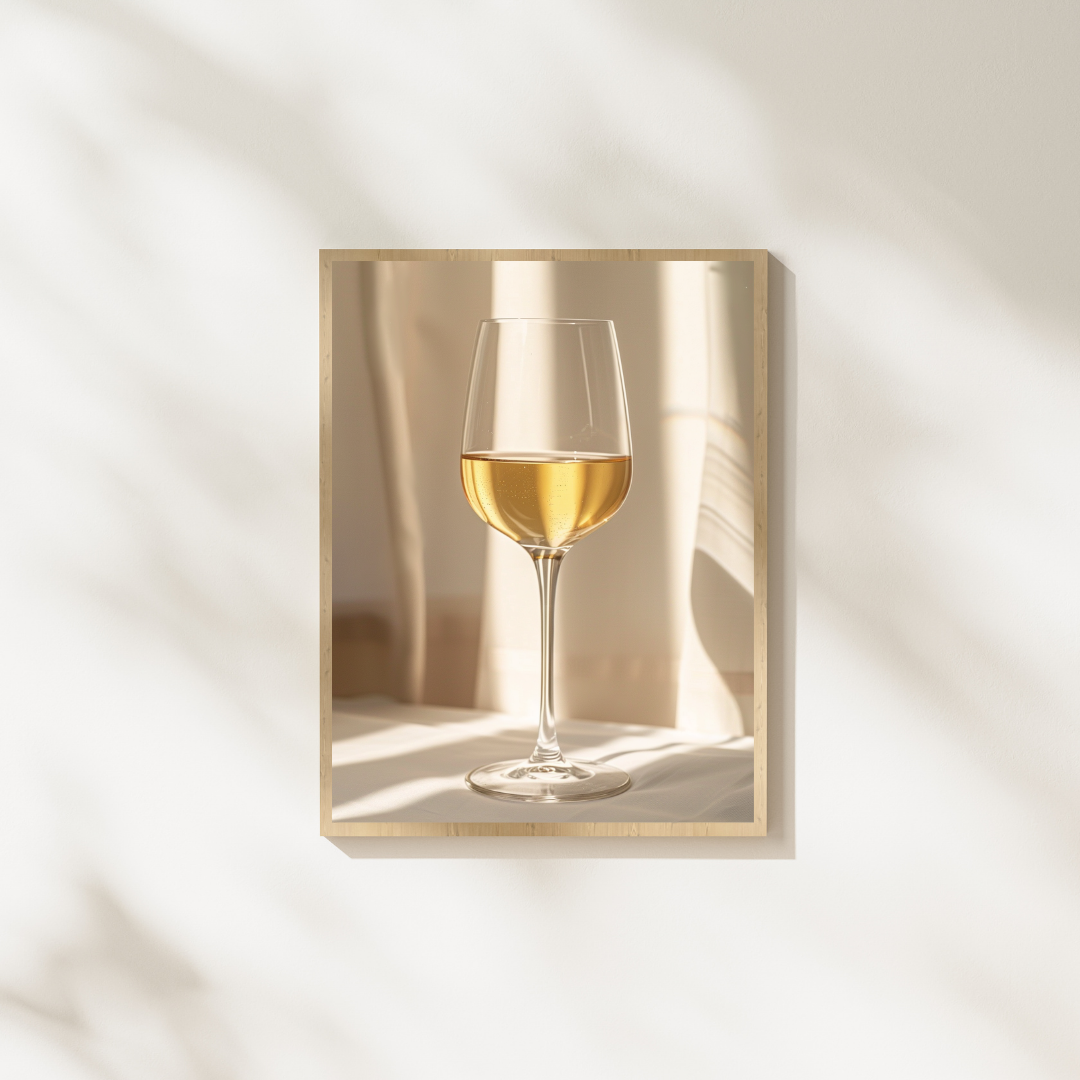 Vinsglasposter med fruktmotiv av Nordanio, väggdekoration med illustration av glas och frukt i 3D-stil.