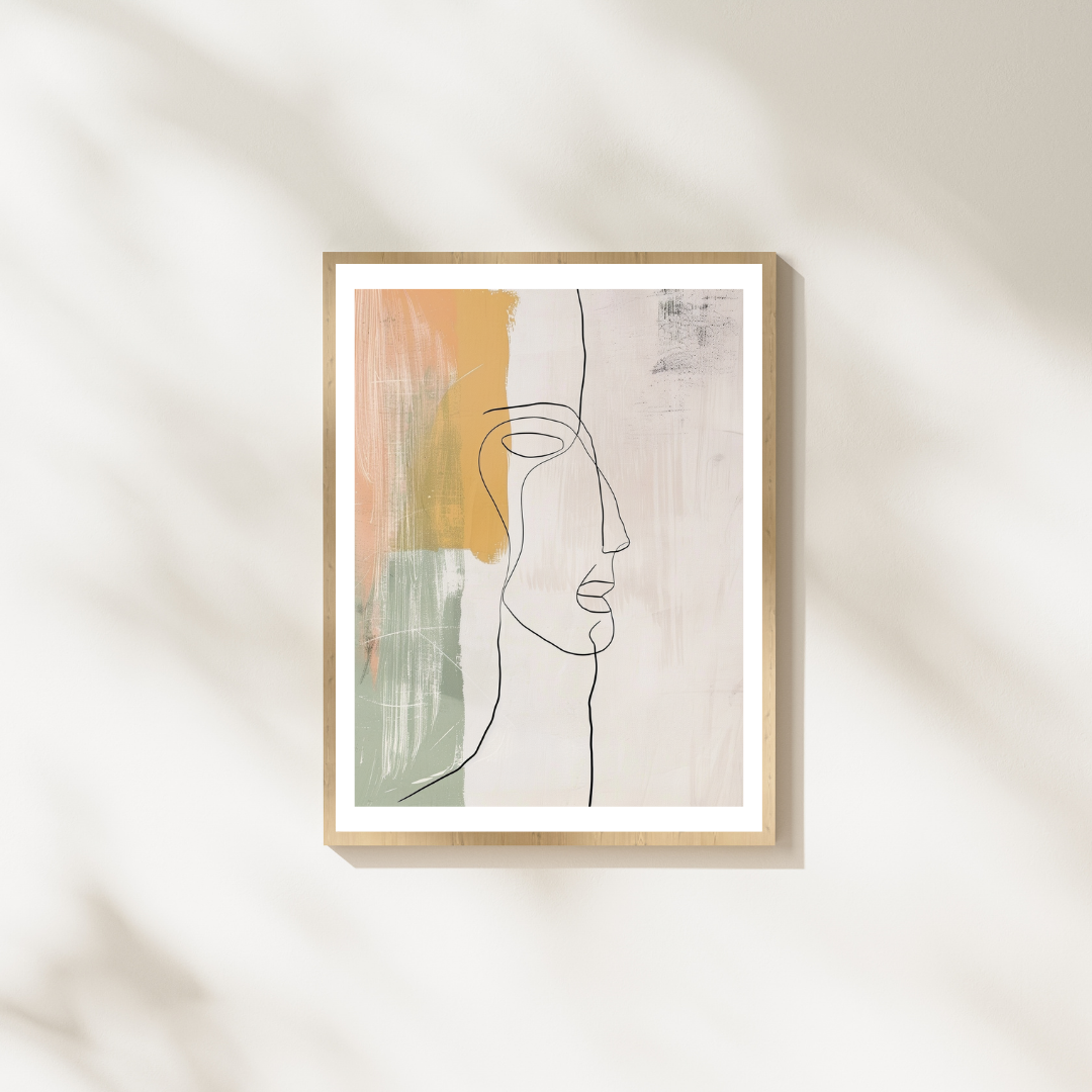 Abstrakt väggposter av kontinuerlig linje från Nordanio, brun 3D-inramad poster för modern inredning.
