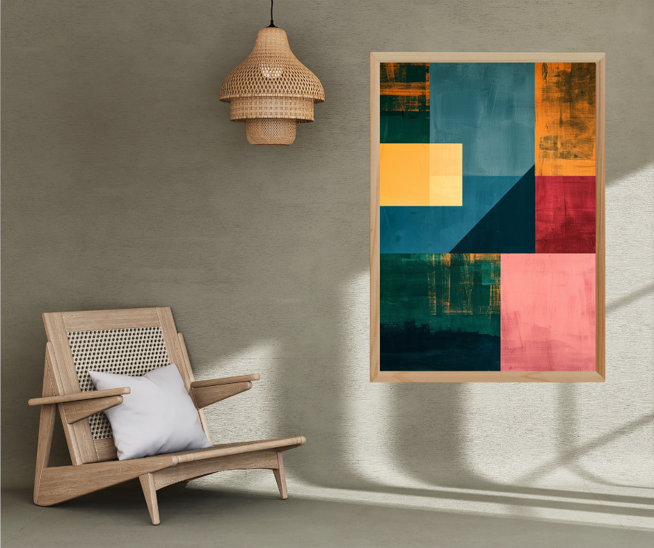 Abstrakt väggposter i färgblockstil från Nordanio, minimalistisk design med bruna nyanser och modern estetik.
