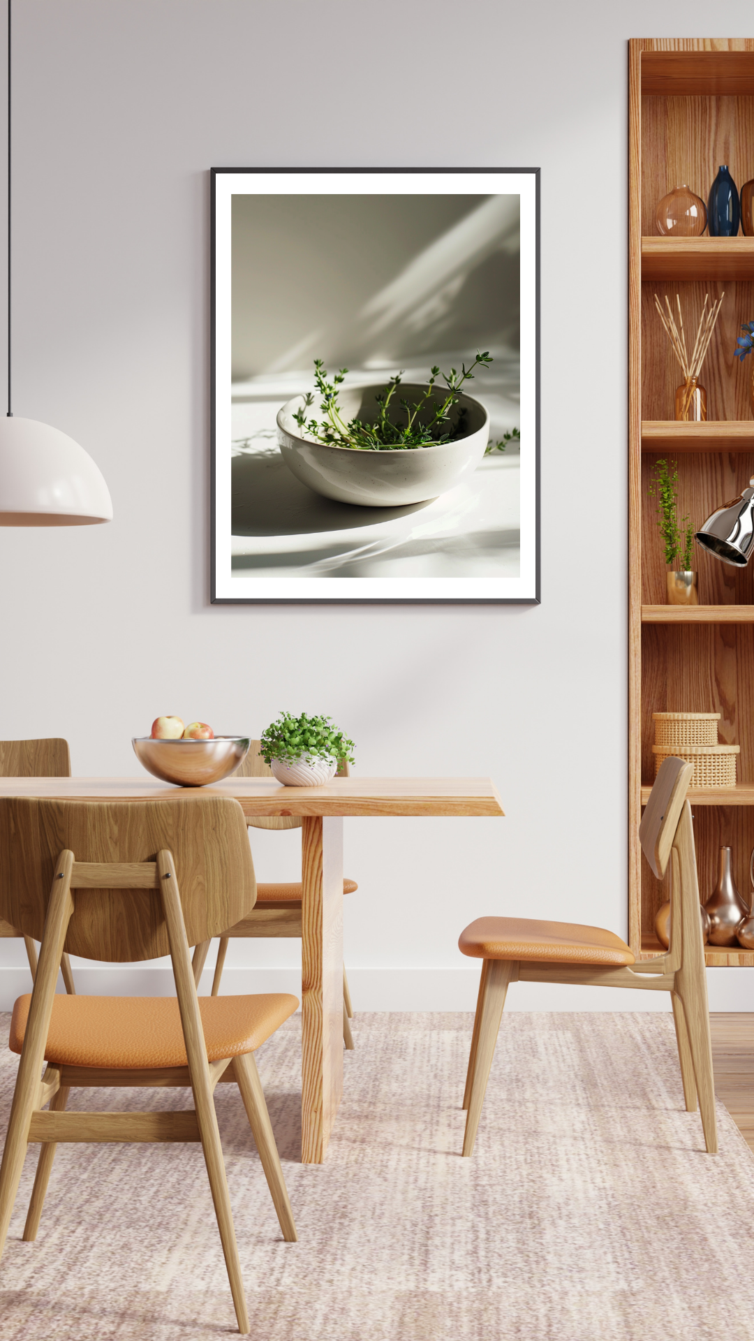 Brunt minimalistiskt 3D-väggposter med fruktmotiv från Nordanio, perfekt för väggdekoration i hemmet.