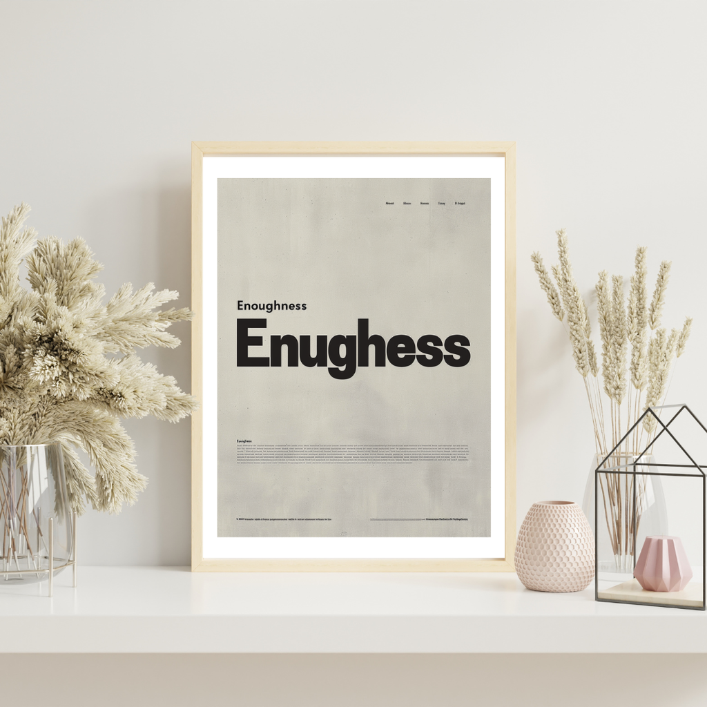 Typografiposter från Nordanio med budskap om tillräcklighet i minimalistisk brunt design, perfekt för väggdekor.