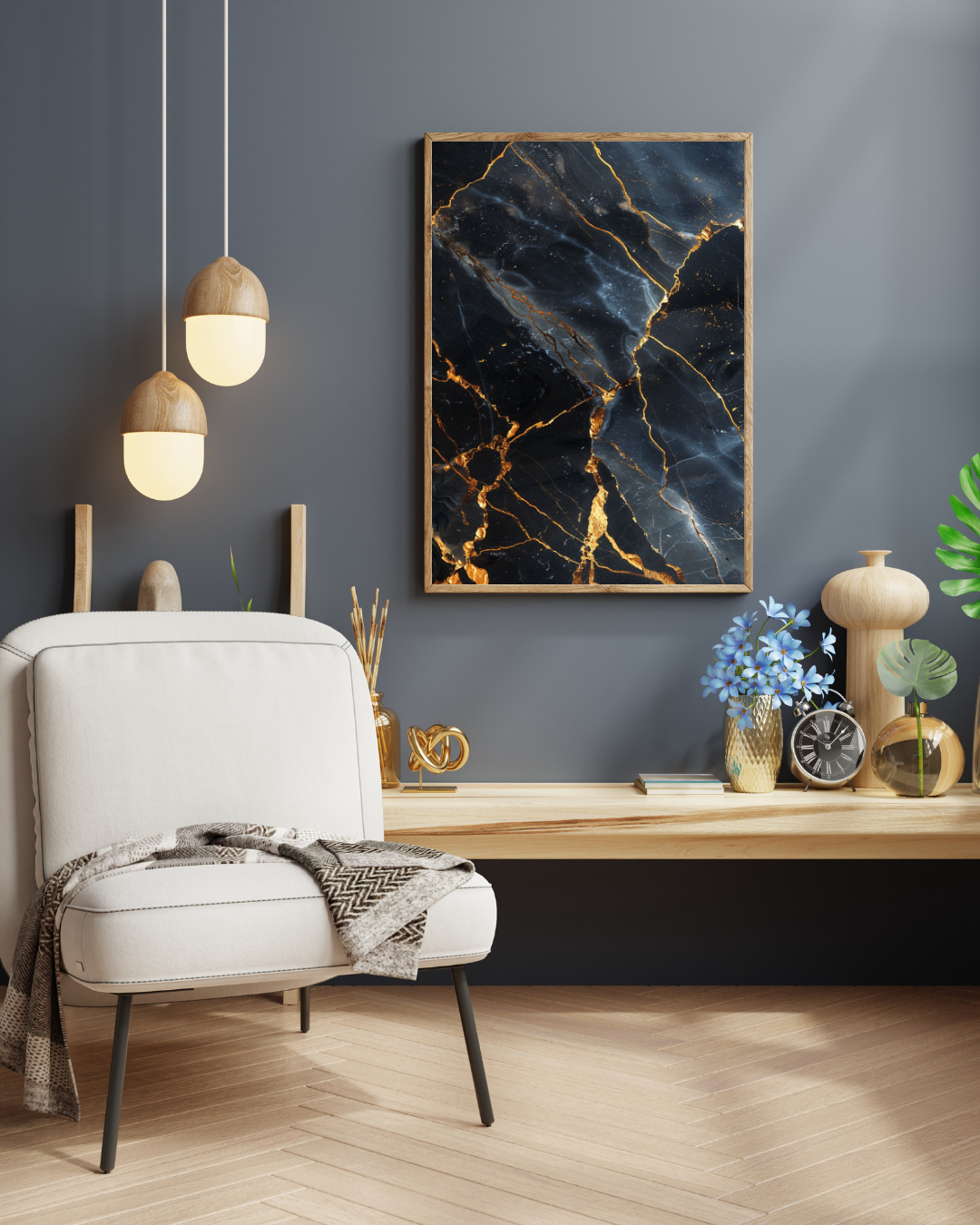 Marmor guld poster från Nordanio, mörk konstväggposter i brun- och grå nyanser, minimalistiskt foto på vägg.