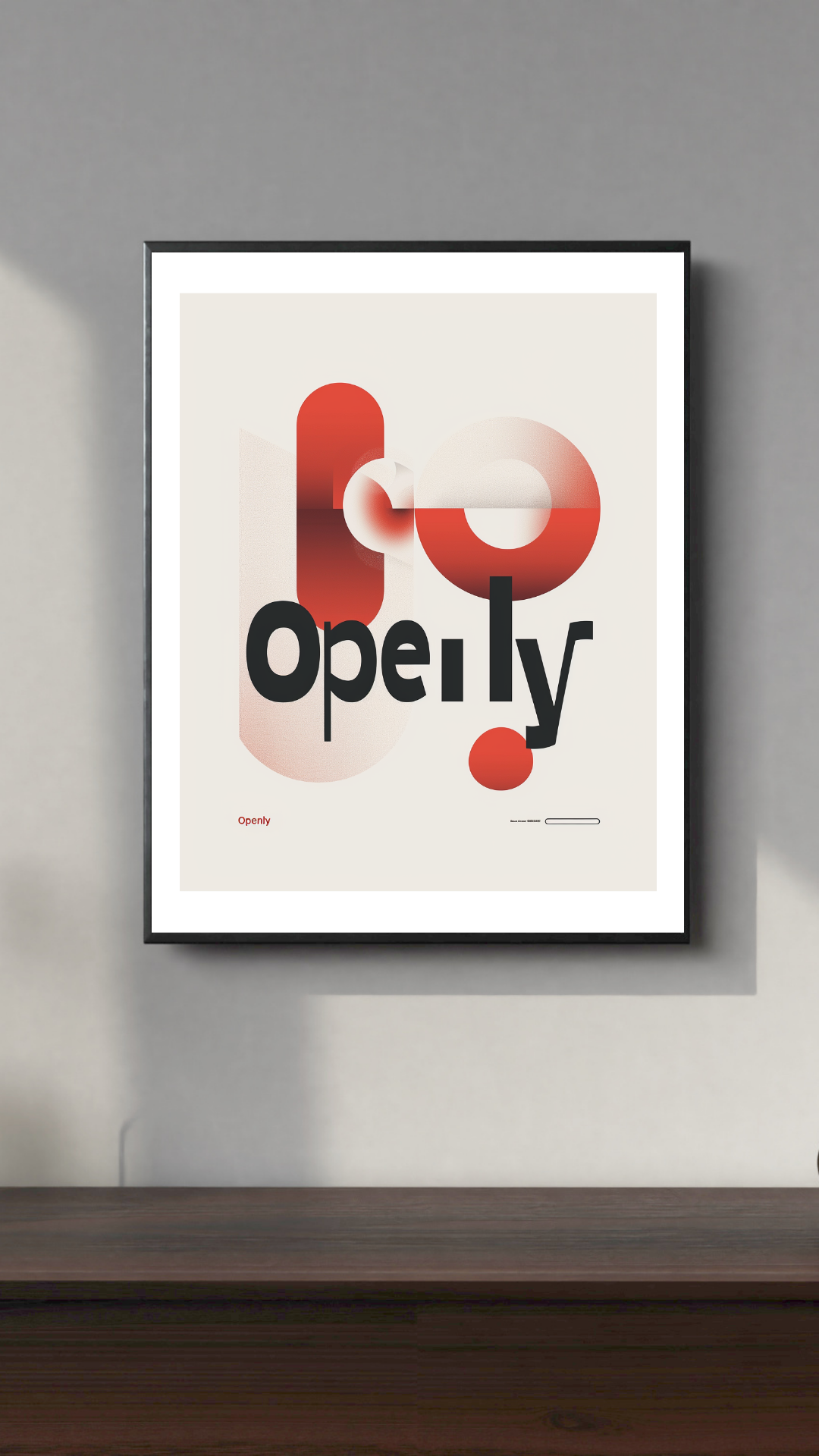 Brun och grå typografiposter från Nordanio i minimalistisk design, upphängd i en foto- eller posterram.