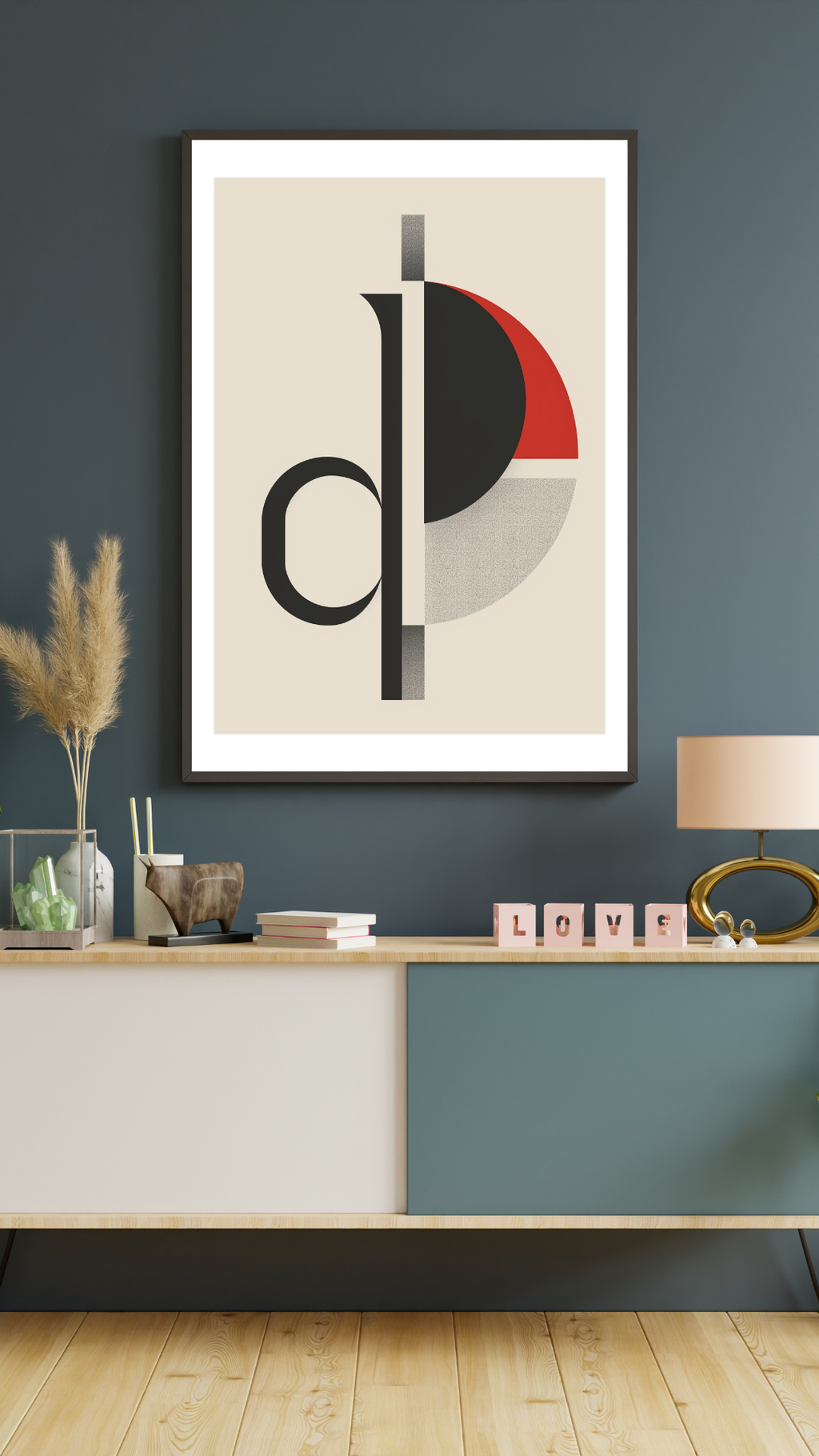 Brun och grön typografiposter från Nordanio, minimalistisk väggdekor i ram, visad som Instagram-story mockup
