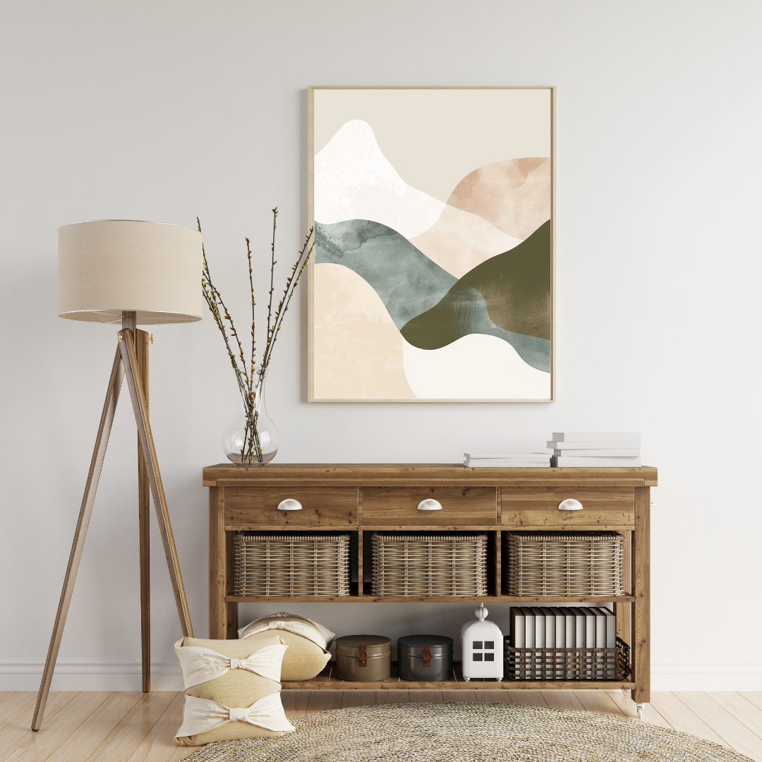 Brun och vit minimalist abstrakt väggposter från Nordanio med 3D-illustration, perfekt för modern inredning.