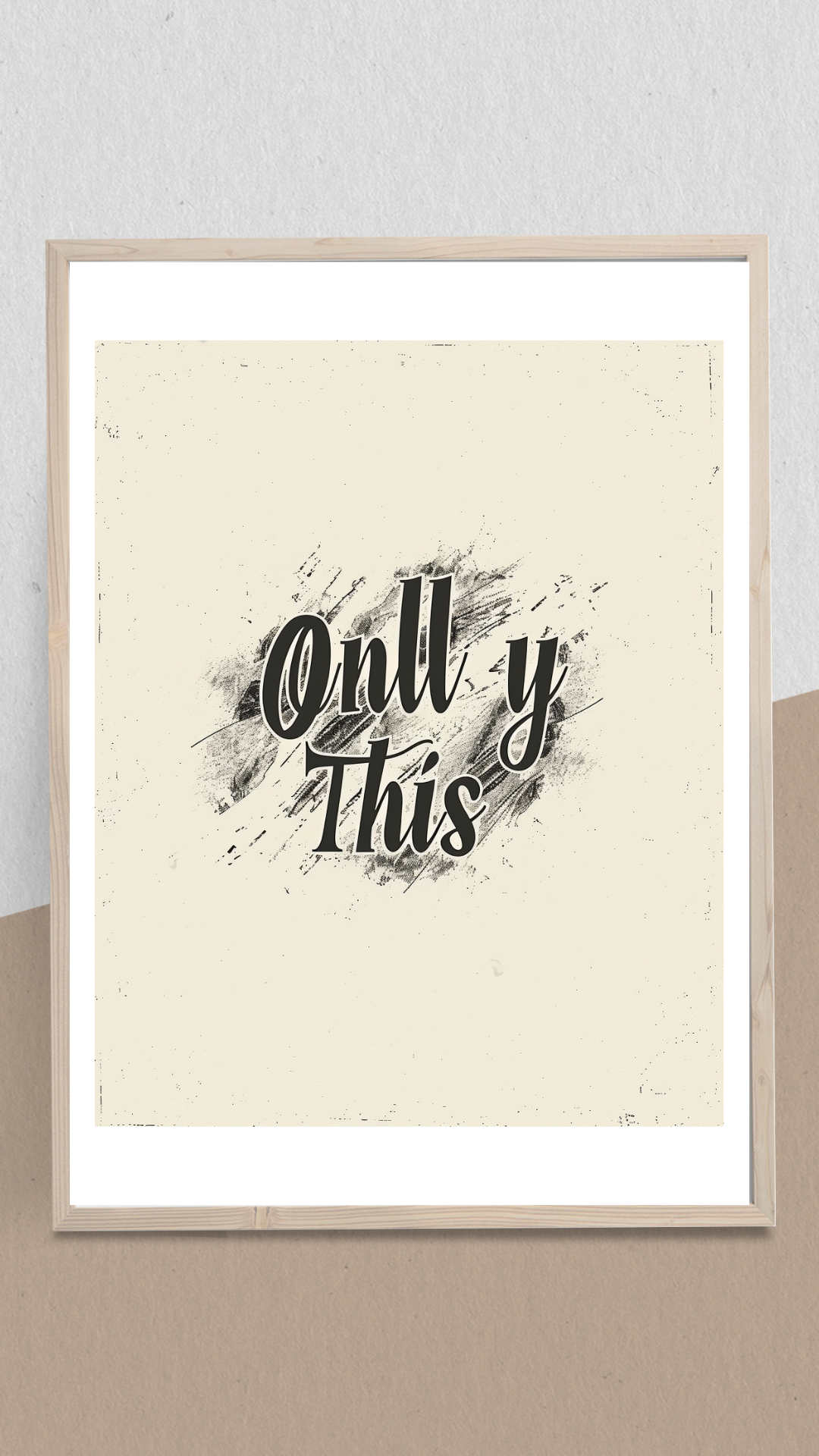 Brun och vit minimalistisk typografiposter i ram, designad av Nordanio, visas i mockup för Instagram Story.