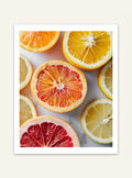 Färgglatt fruktposter med citron- och apelsinskivor från Nordanio, dekorativ väggbild av citrusfrukter.