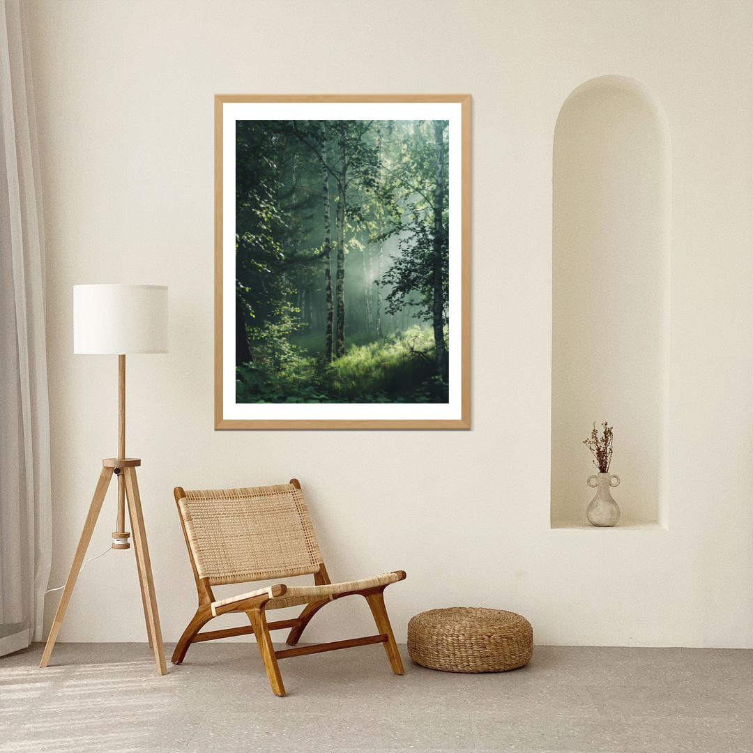 Nordanio Forest Haze naturposter med beige och bruna nyanser, väggbild för inredning i hemmet.