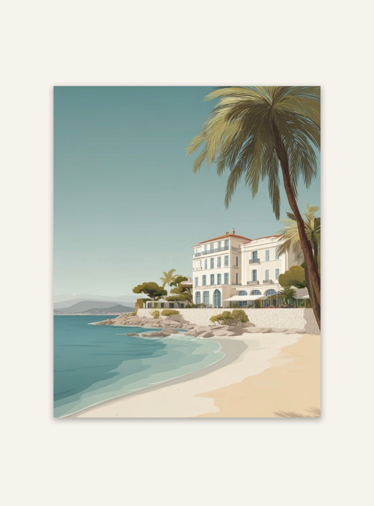Nordanio Côte d'Azur Dreams poster med vacker havs- och kustbild i färgglad konststil.