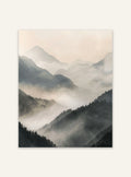 Naturligt naturposter av dimmig berglandskap i neutrala toner från Mountain Mist av Nordanio.
