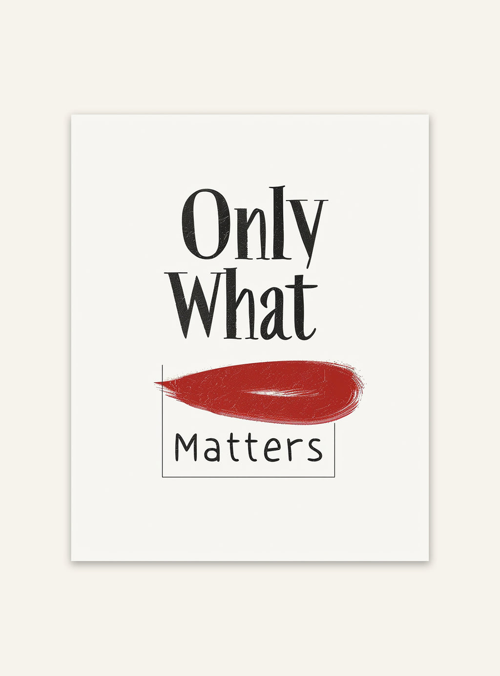 Typsnittsposter med texten "Only What Matters" från Nordanio, tydlig svensk design på vit bakgrund.