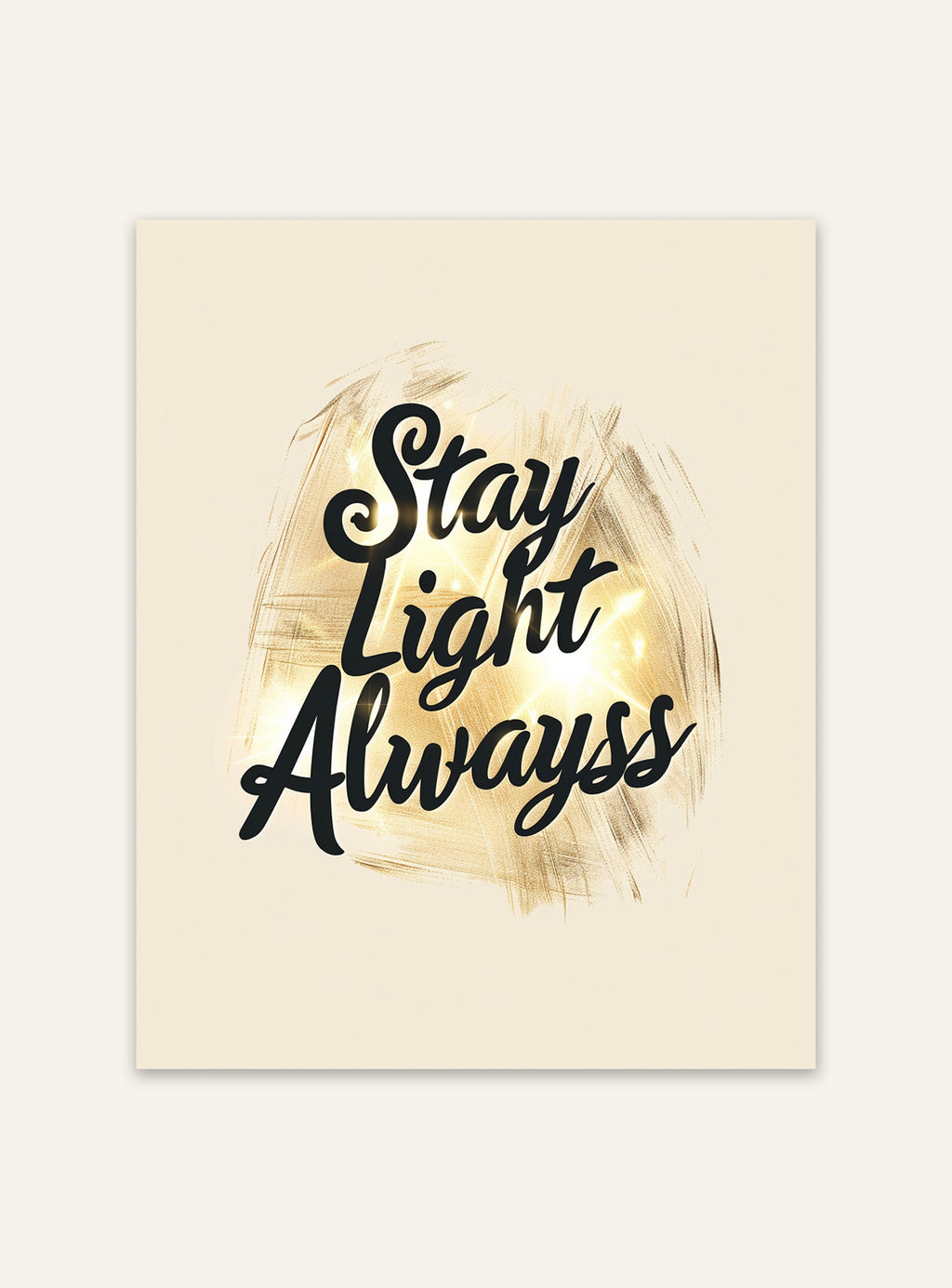 Typografisk poster med texten "Stay Light Always" av Nordanio, vit bakgrund och minimalistisk design.