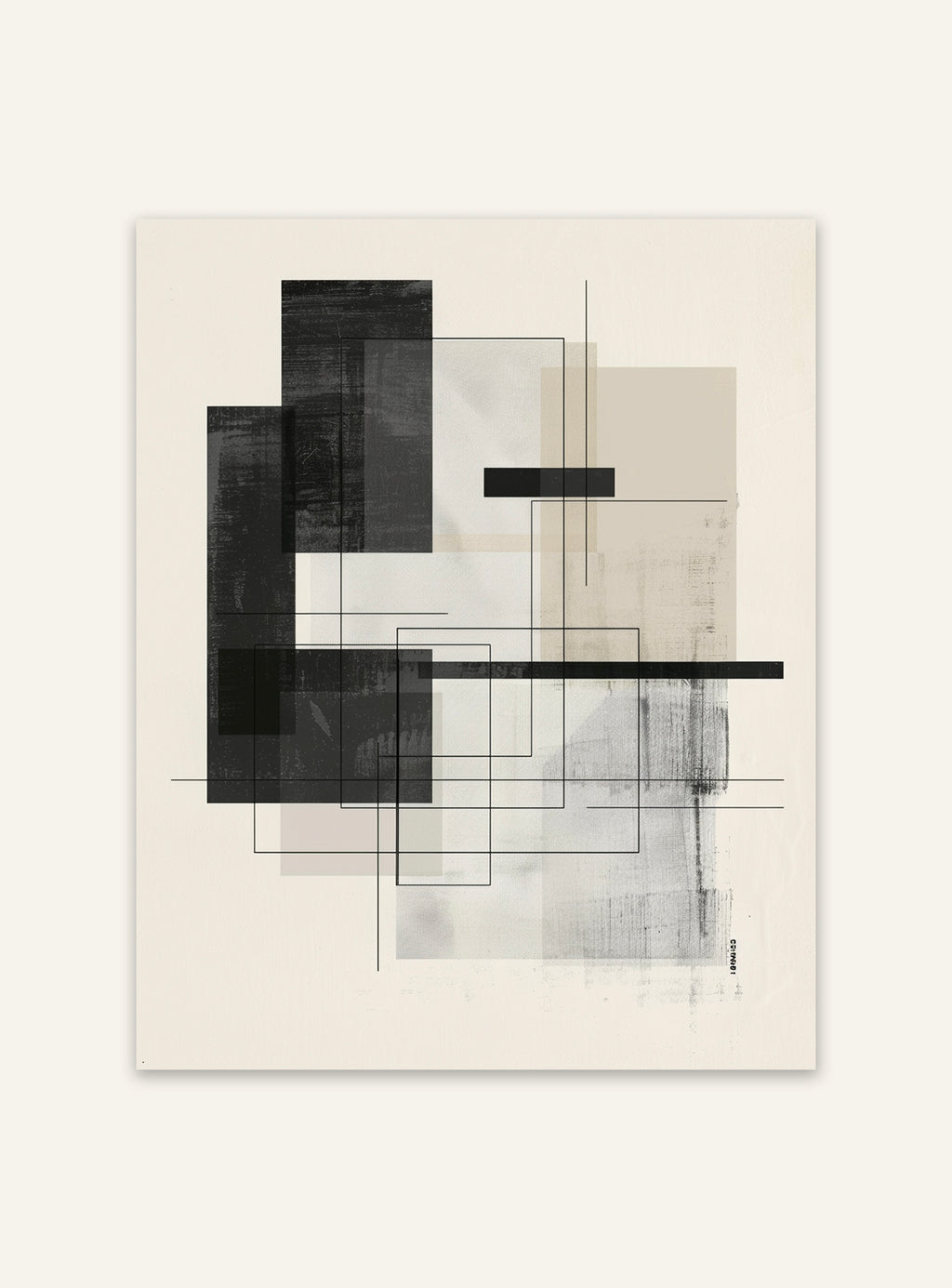Abstrakt väggposter med geometriska linjer i svart och vitt från Nordanio, modern konst för inredning.