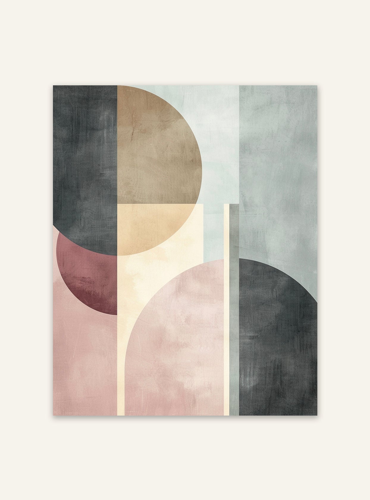 Geometrisk minimalistisk modern poster av Nordanio, abstrakt väggkonst med enkla geometriska former på vit bakgrund.