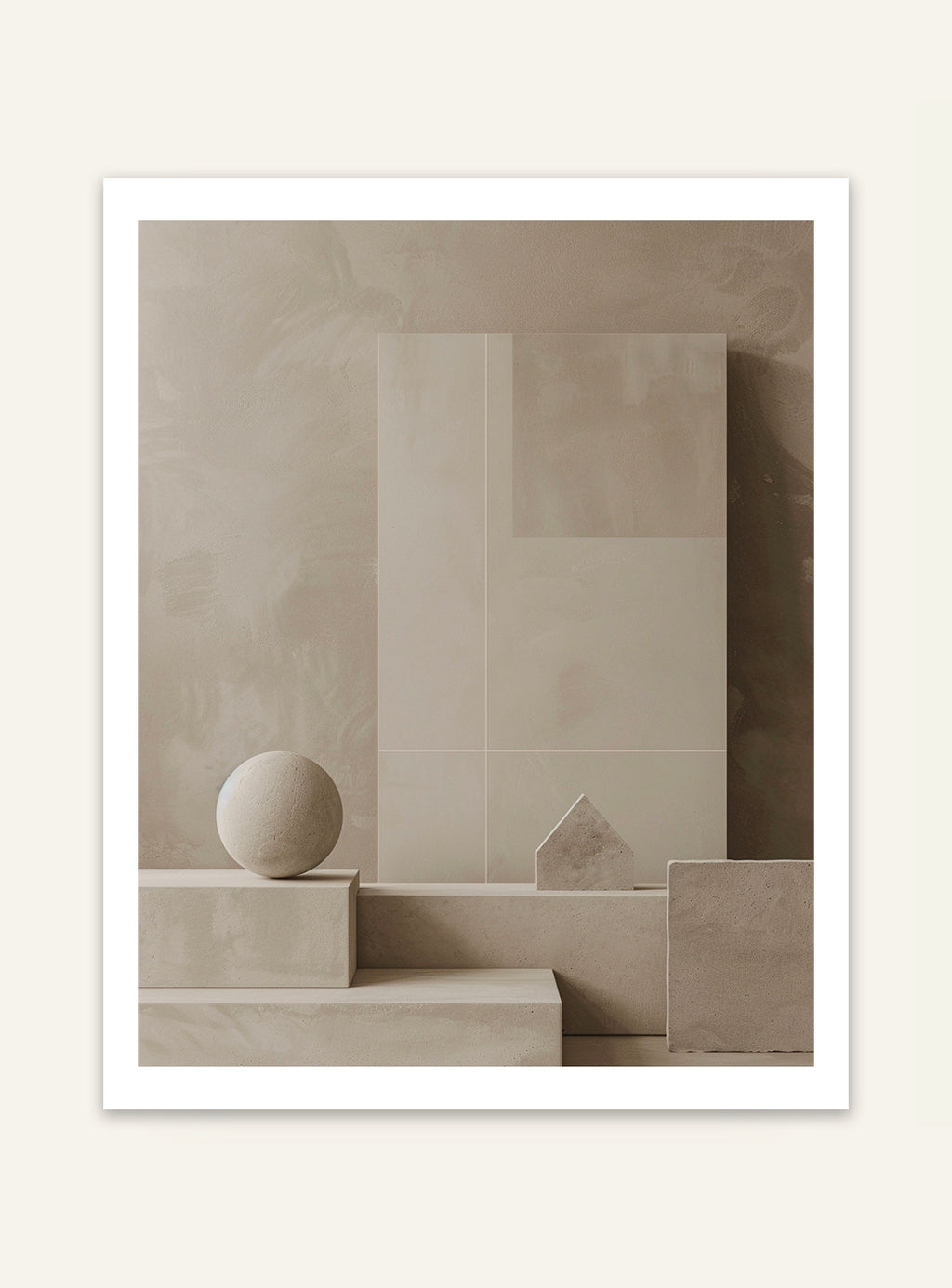 Abstrakt väggposter med geometriska block i olika färger, Nordanio, för modern inredning och konst på väggen.