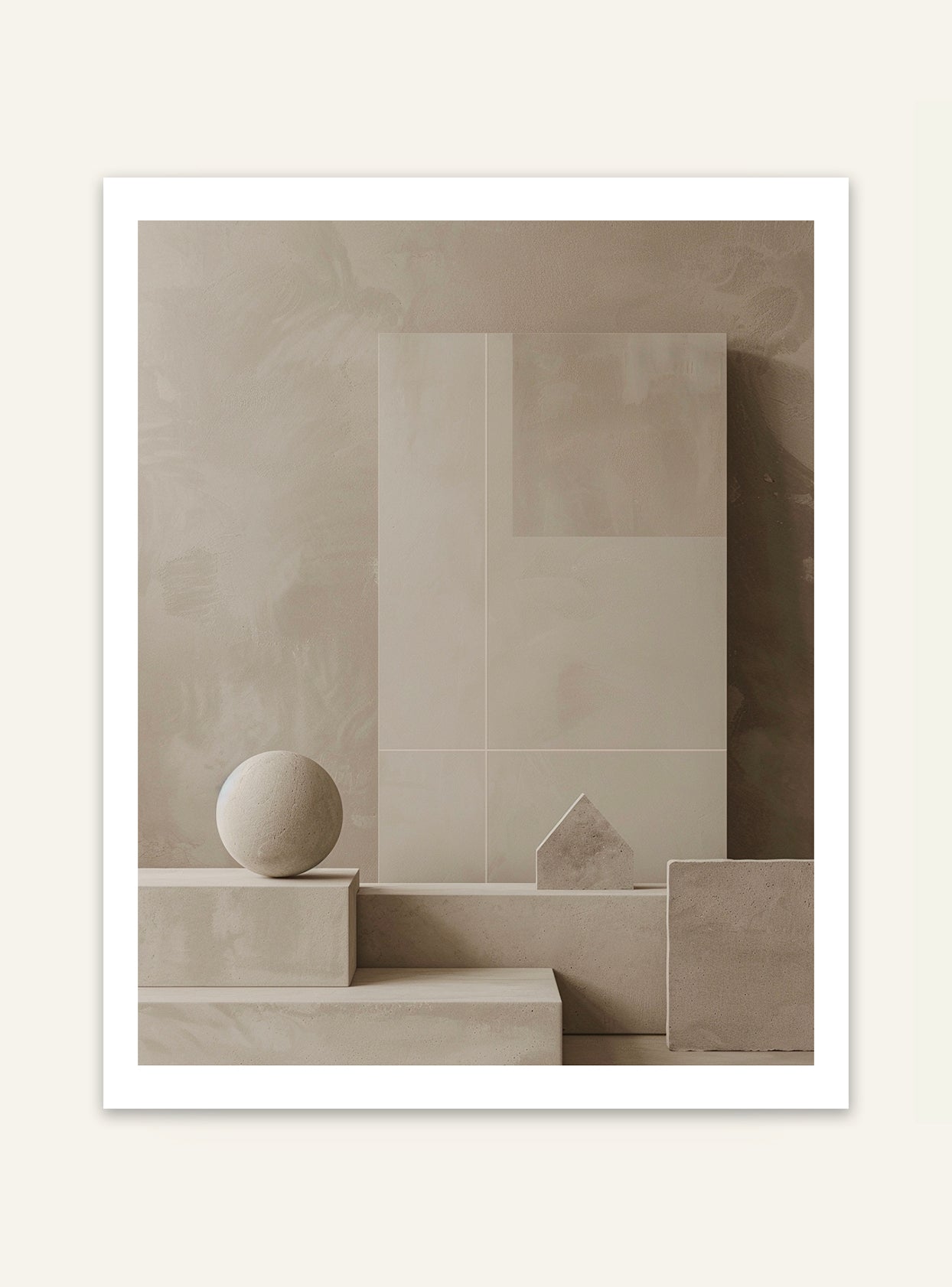 Abstrakt väggposter med geometriska block i olika färger, Nordanio, för modern inredning och konst på väggen.