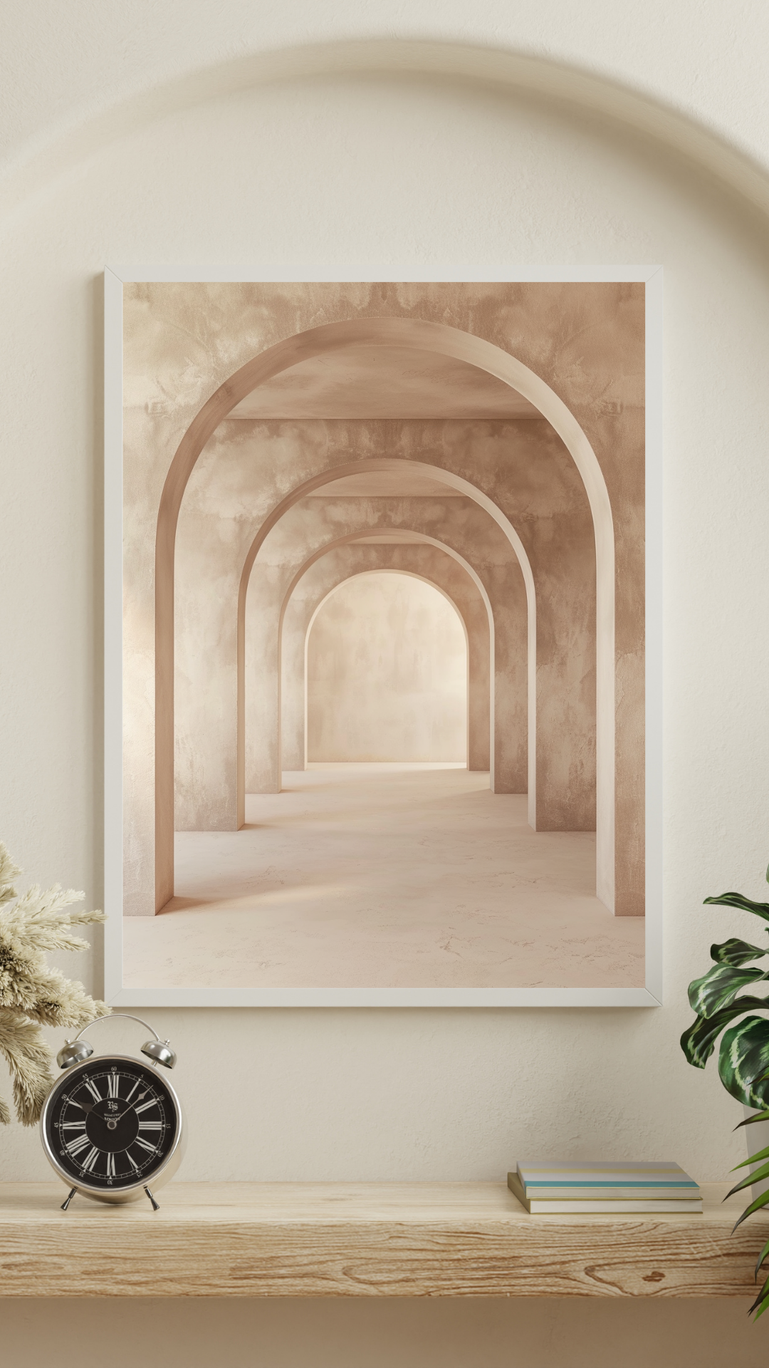 Svart och grå minimalistisk affisch med abstrakt arkitekturmotiv i ram, från Nordanio för väggdekoration.