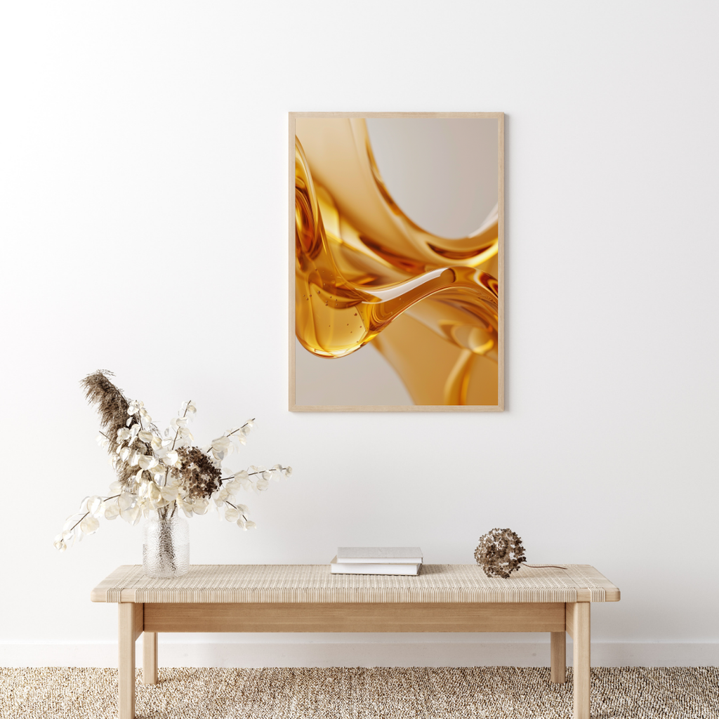 Gråbrun minimalistisk fruktposter med honung flow design i ram, av Nordanio, perfekt för modern inredning.