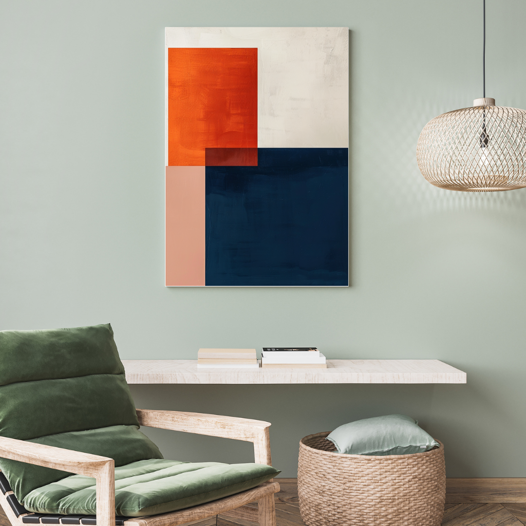 Abstrakt väggposter i grönt med färgblockdesign från Nordanio, modern minimalism för inredning.
