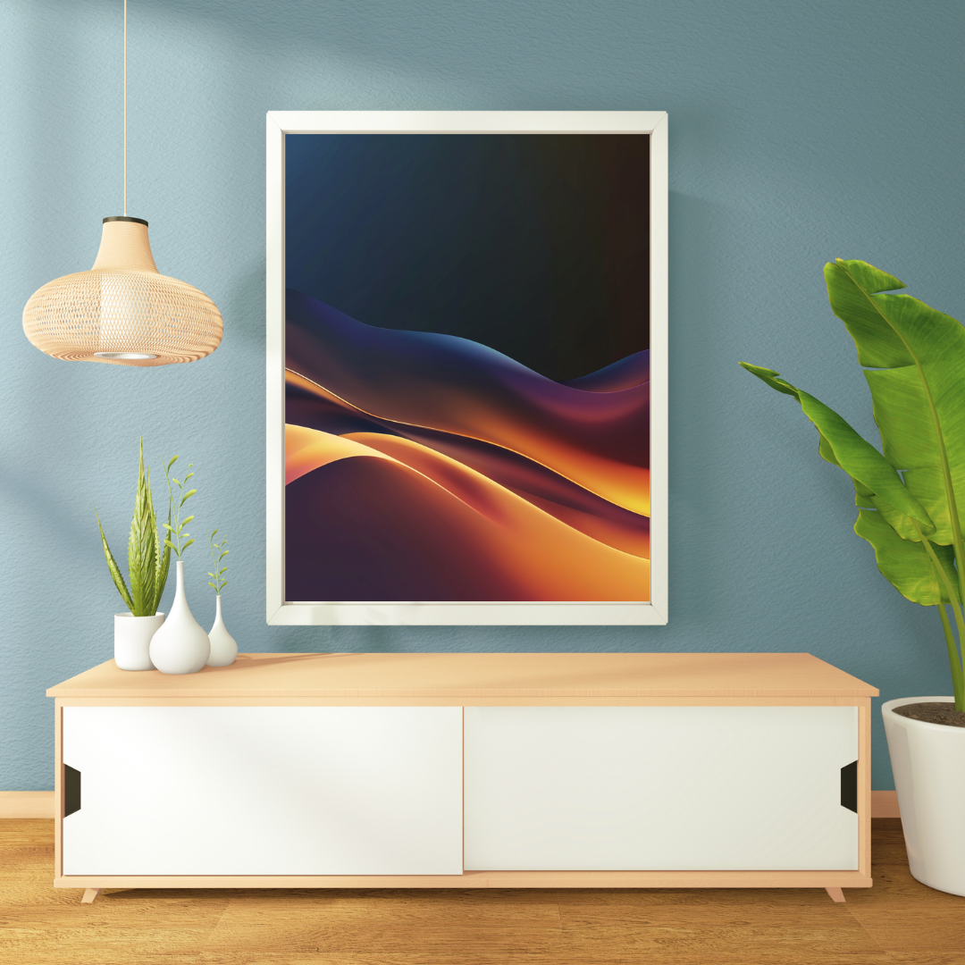 Grön modern abstrakt väggposter av Nordanio för inredning, visad i ram på vägg i inomhusmiljö.