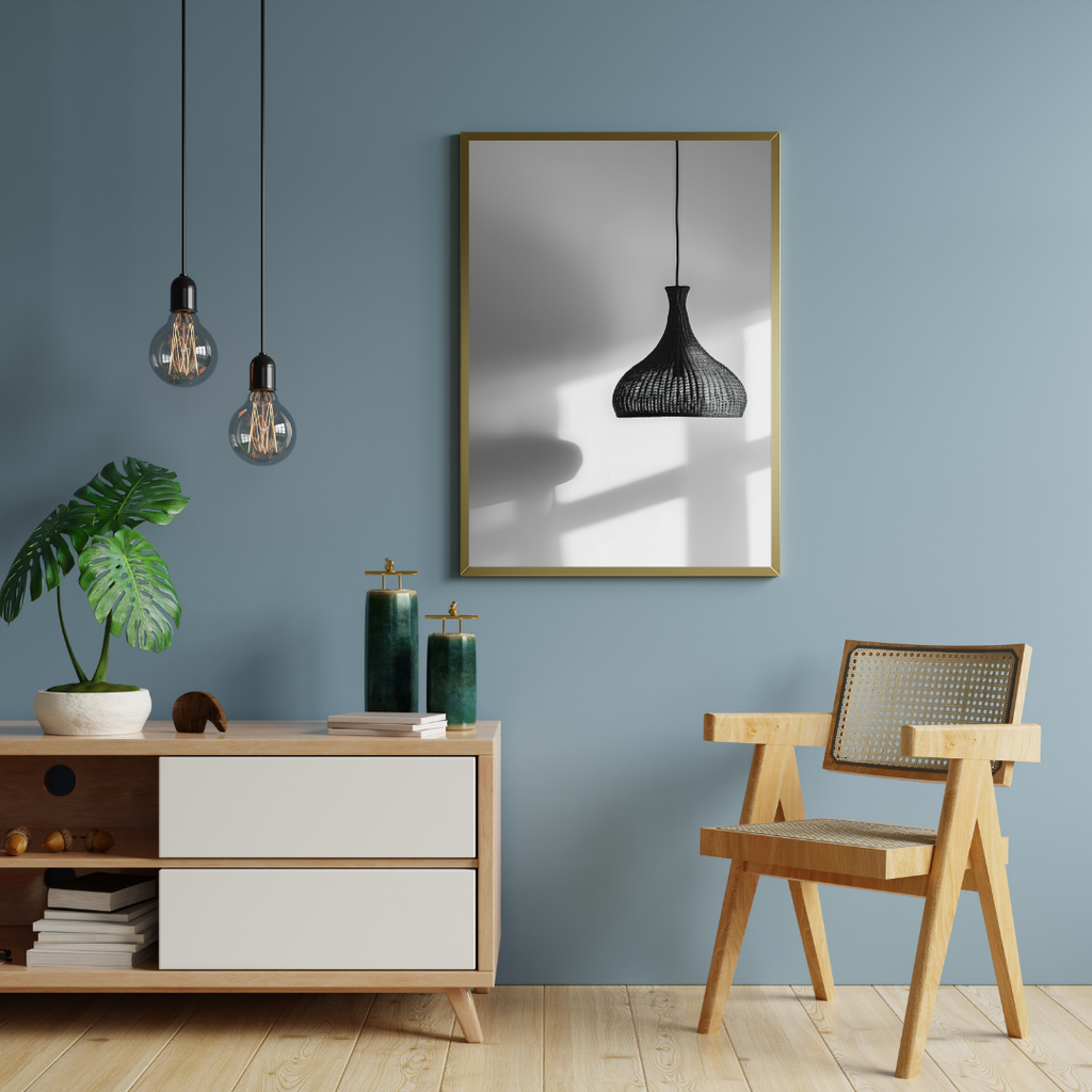 Svartvitt pendellamp poster av Nordanio med modern 3D-illustration för väggdekoration.