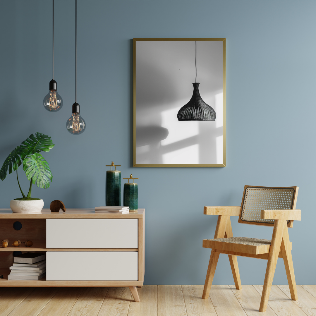 Svartvitt pendellamp poster av Nordanio med modern 3D-illustration för väggdekoration.