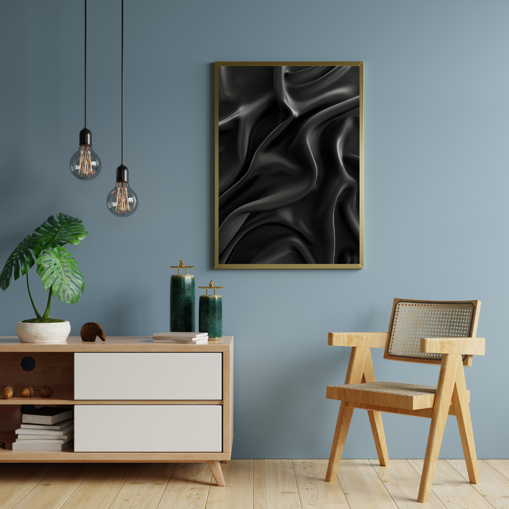 Modern 3D väggposter med mörka vågor i grönt och brunt av Nordanio, perfekt för väggdekoration i stilrent hem.