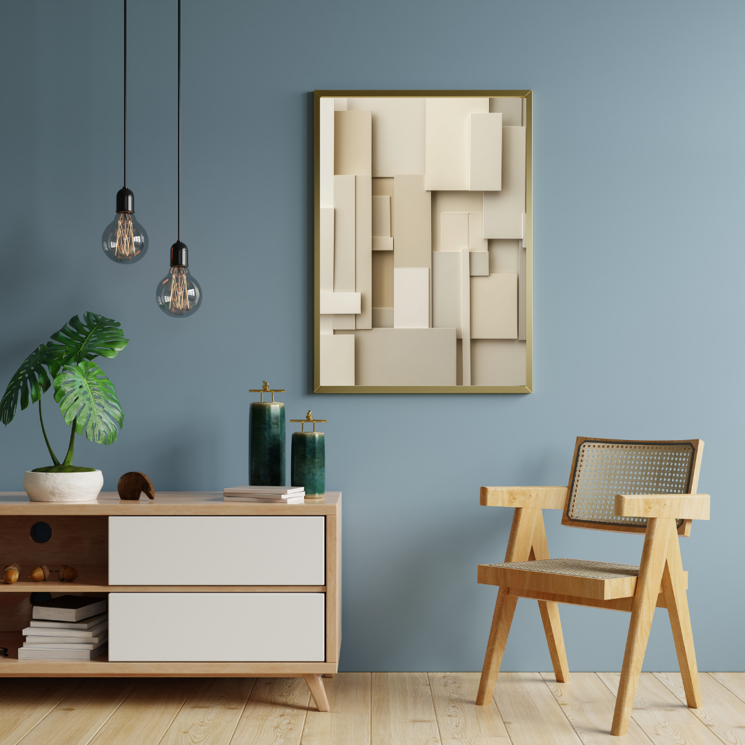 Vertikal posters med abstrakt 3D-illustration i grönt och brunt från Nordanio, väggdekoration för modern inredning.