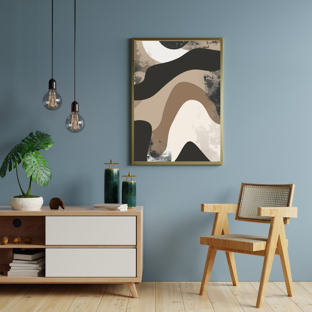 Abstrakt väggposter av Nordanio med gröna och bruna 3D-illustrationer för modern inredning.