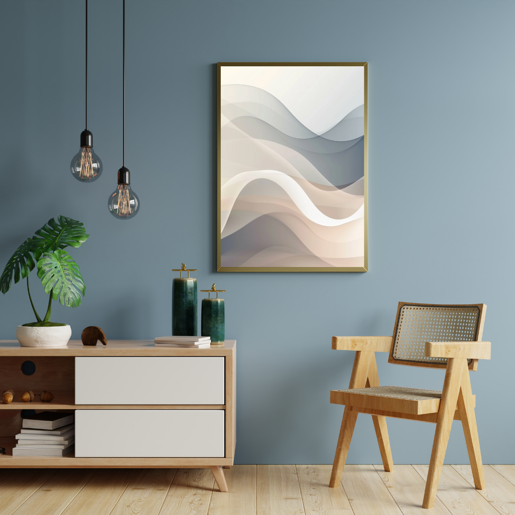 Abstrakt väggposter i beige med gröna och bruna nyanser, modern 3D-illustration från Nordanio för inredning.