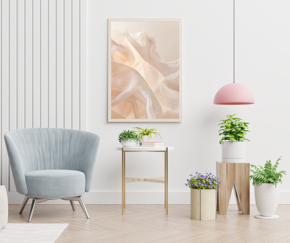Abstrakt väggposter med gröna och grå vattenfärgsstrokor från Nordanio, konstnärlig väggdekoration.