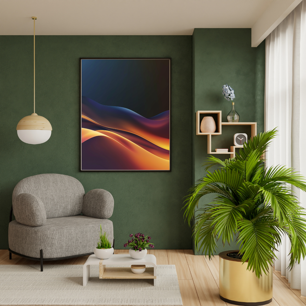 Grön och grå modern abstrakt poster från Nordanio, väggbild med 3D-illustration i minimalistisk design.