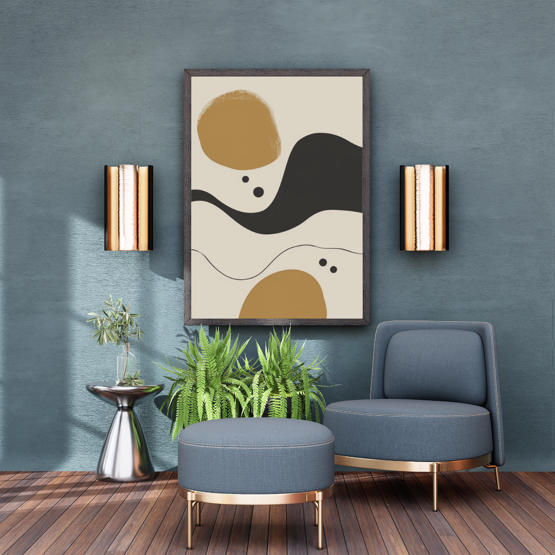 Beige och svart abstrakt affisch i minimalistisk ram från Nordanio, väggposter för modern inredning.