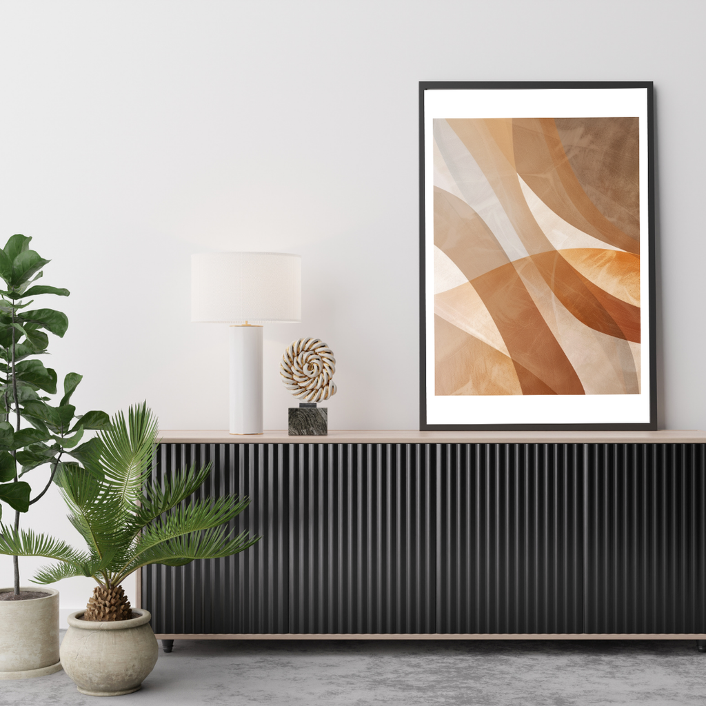 Abstrakt väggposter i grönt och rosa med tredimensionell design från Nordanio, minimalistisk konst för väggdekoration.