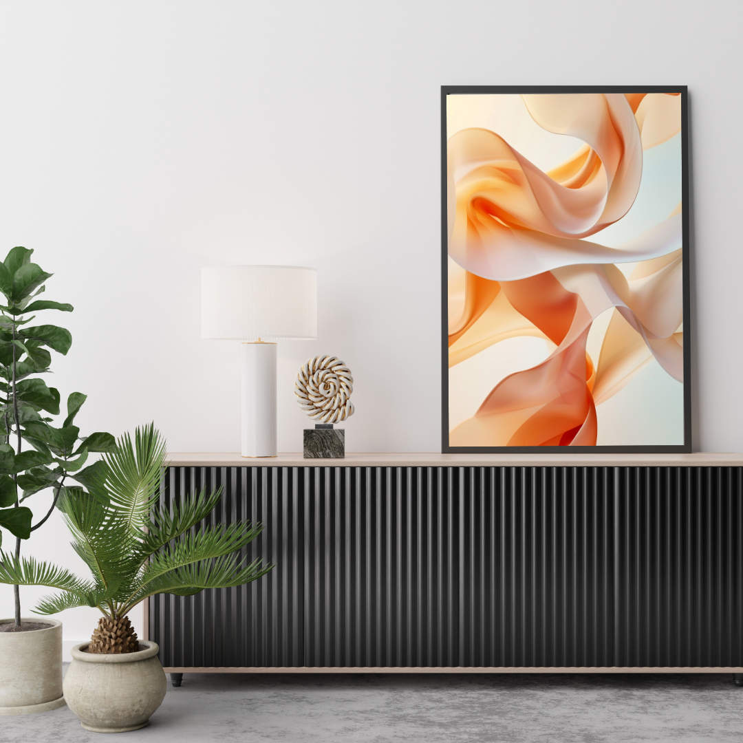 Abstrakt väggposter av Nordanio med gröna och rosa 3D-mönster i minimalistisk design.