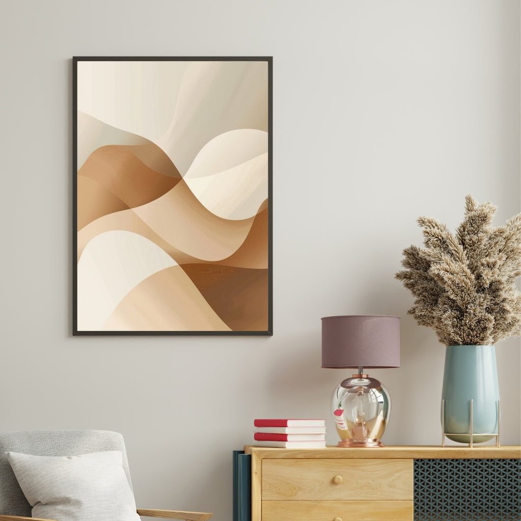 Abstract väggposter med mjuka former i grånyanser, designad av Nordanio för modern inredning.