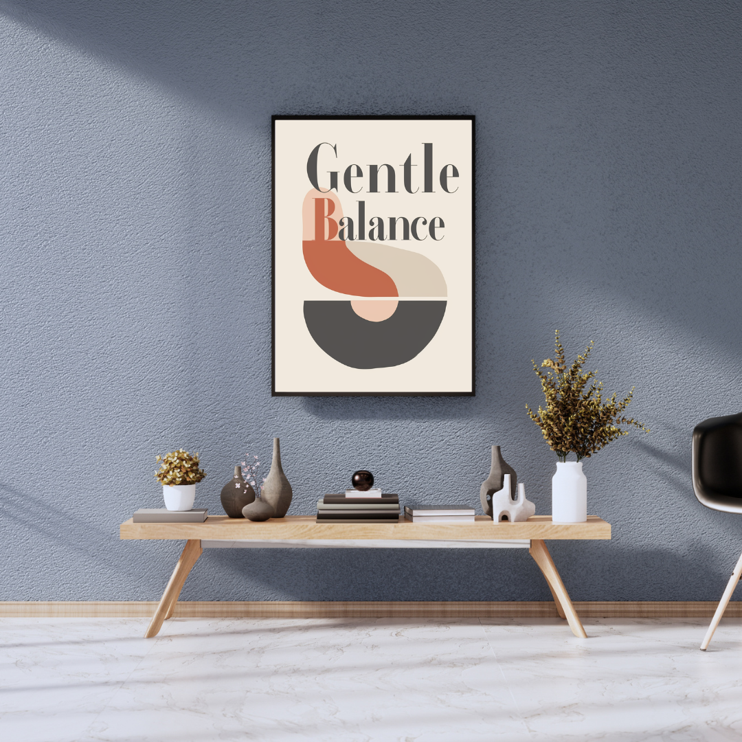 Grå typografiposter från Nordanio med modern 3D-ram, perfekt för väggdekoration i hemmet eller kontoret.