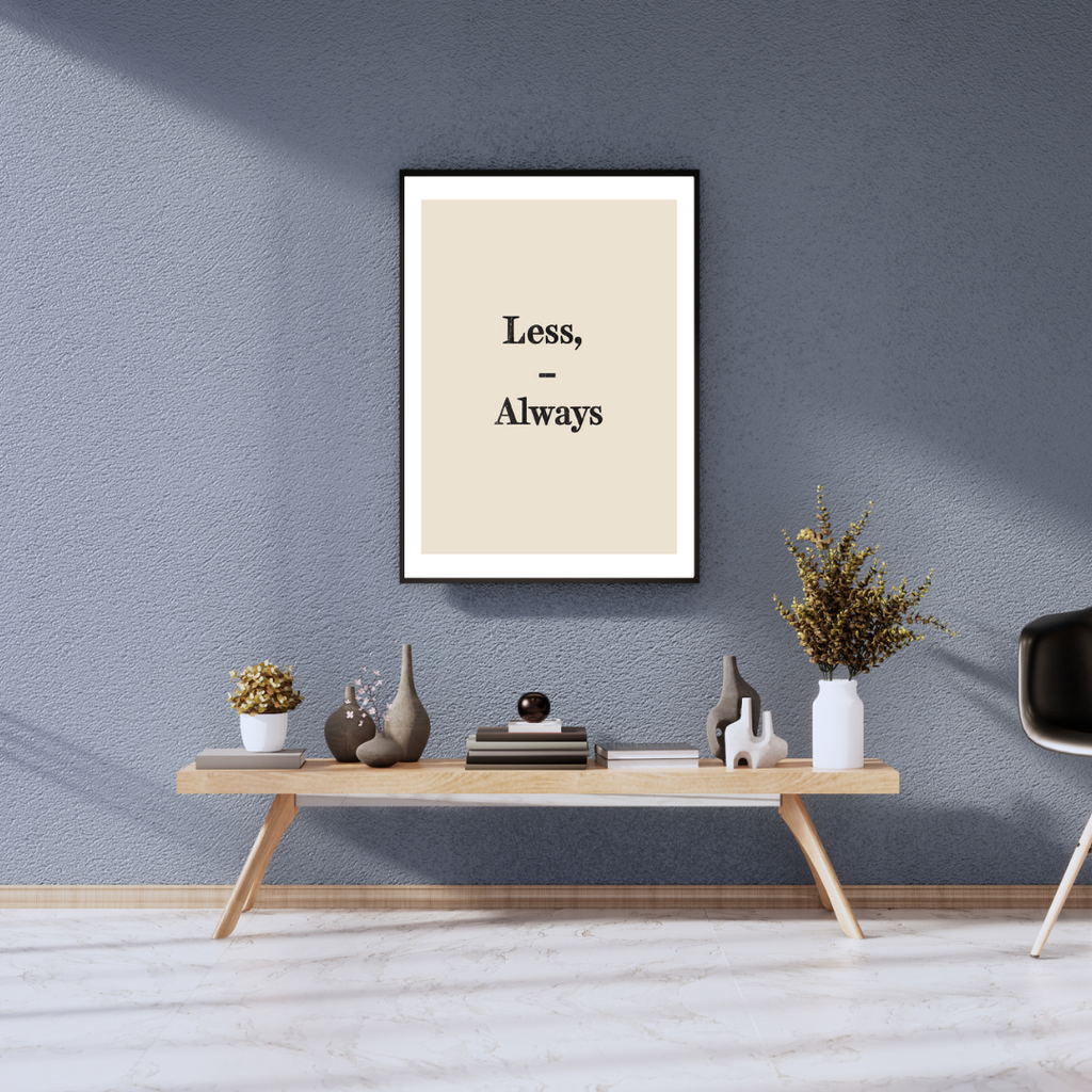 Grå typografiposter från Nordanio med ordet "Quietude" i tredimensionellt väggkonstram.