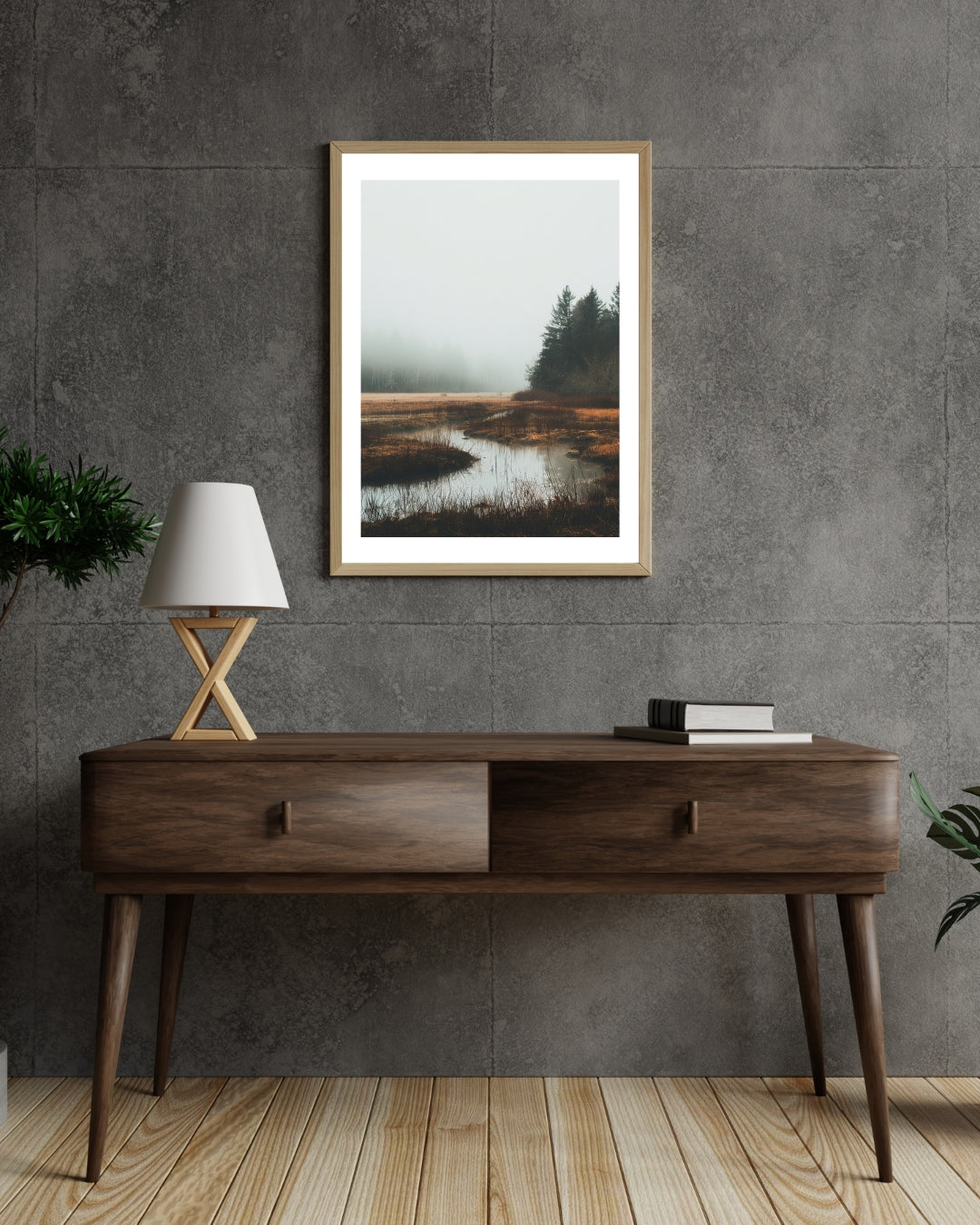 Modern grå naturskildringsposter av Nordanio med minimalistisk ram för väggdekoration.