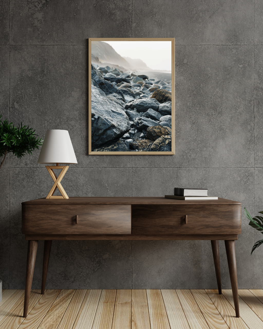 Minimalist naturposter med grå stenar av Nordanio, modern väggkonst för stilren inredning.