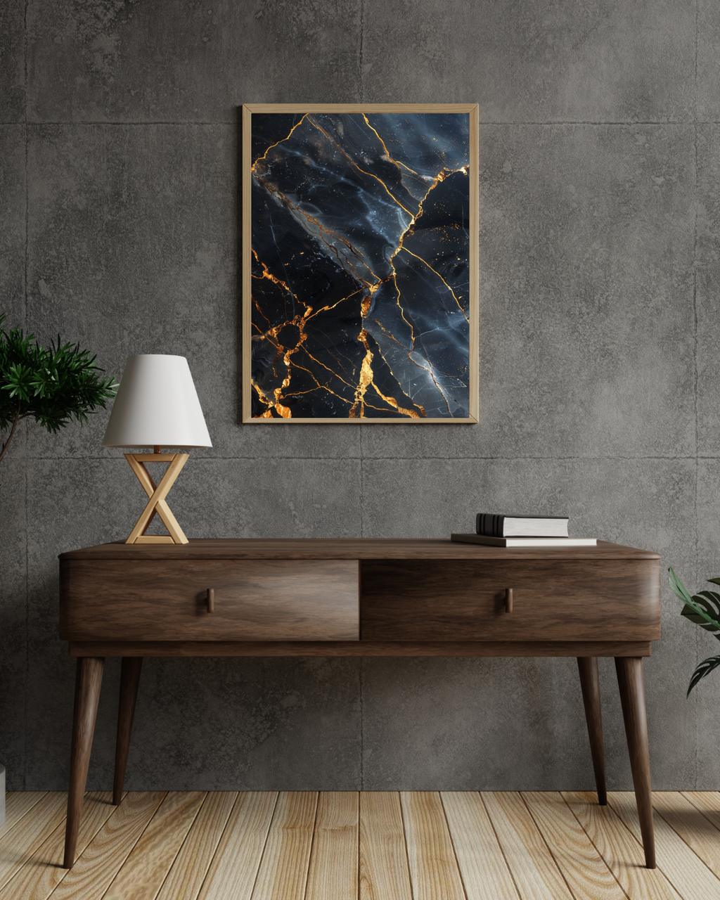 Marmor guld poster av Nordanio i mörk konststil, inramad väggdekor för modern minimalistisk inredning.