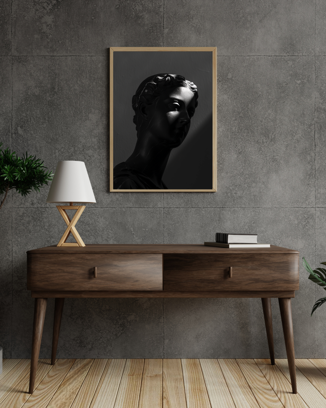 Marble bust poster i mörk konststil från Nordanio, minimalistisk väggdekor med grå nyanser och modern design.