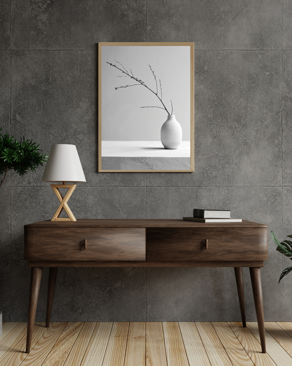 Svartvitt poster av en keramisk vas från Nordanio, minimalistisk och modern väggdekoration i svartvitt.