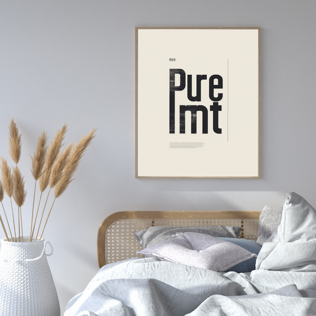 Gråvit minimalist typografiposter från Nordanio med 3D-illustration, inramad väggdekoration för modern inredning